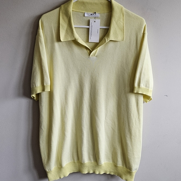 NWT Mr. Porter Mr. P. Open Collar Honeycomb Knit Polo Shirt - Yellow - Size XXL